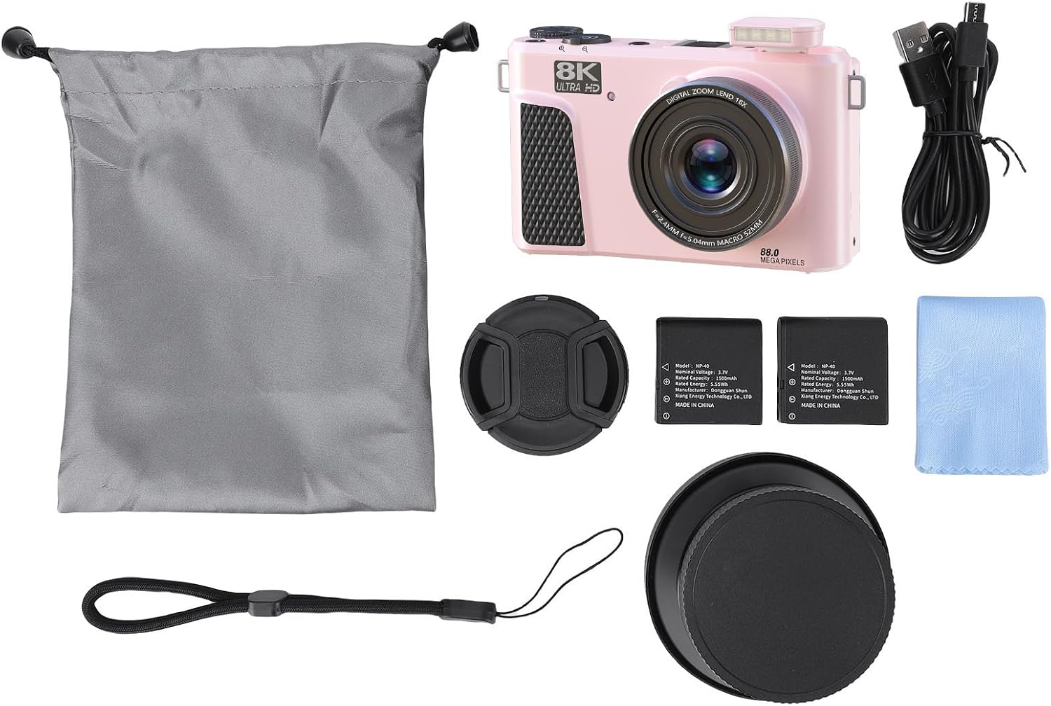 PUSOKEI 8K Digital Camera for Photography, 88MP Vlogging Camera with 3' 180 Flip Screen, 18X Zoom, Autofocus, Wide Angle Lens, WiFi Mirrorless Cameras with 32GB Card, 2 Batteries (Pink)