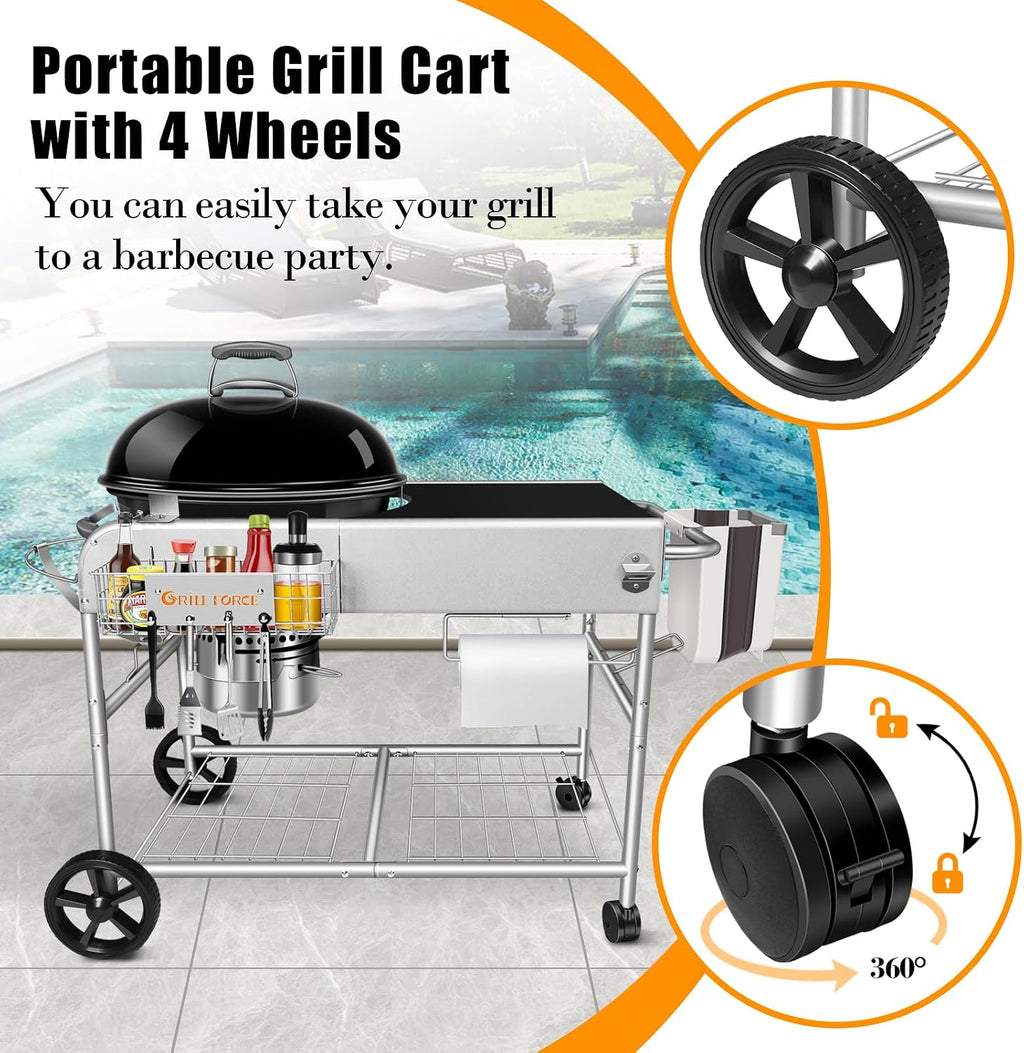 Grill Table for Weber 18' & 22' Original Kettle,Kettle Grill Cart,Outdoor Prep Table for Weber Original Kettle,Jumbo Joe,Master-Touch Charcoal Grill,Performer Charcoal Grill Accessories