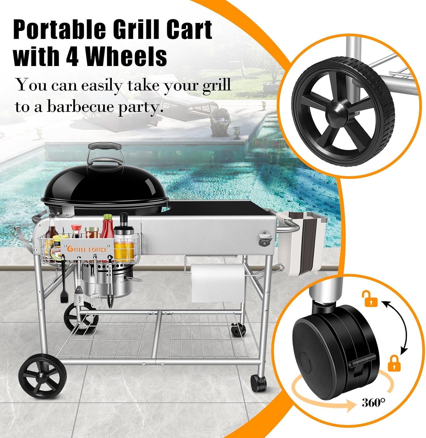 Grill Table for Weber 18' & 22' Original Kettle,Kettle Grill Cart,Outdoor Prep Table for Weber Original Kettle,Jumbo Joe,Master-Touch Charcoal Grill,Performer Charcoal Grill Accessories