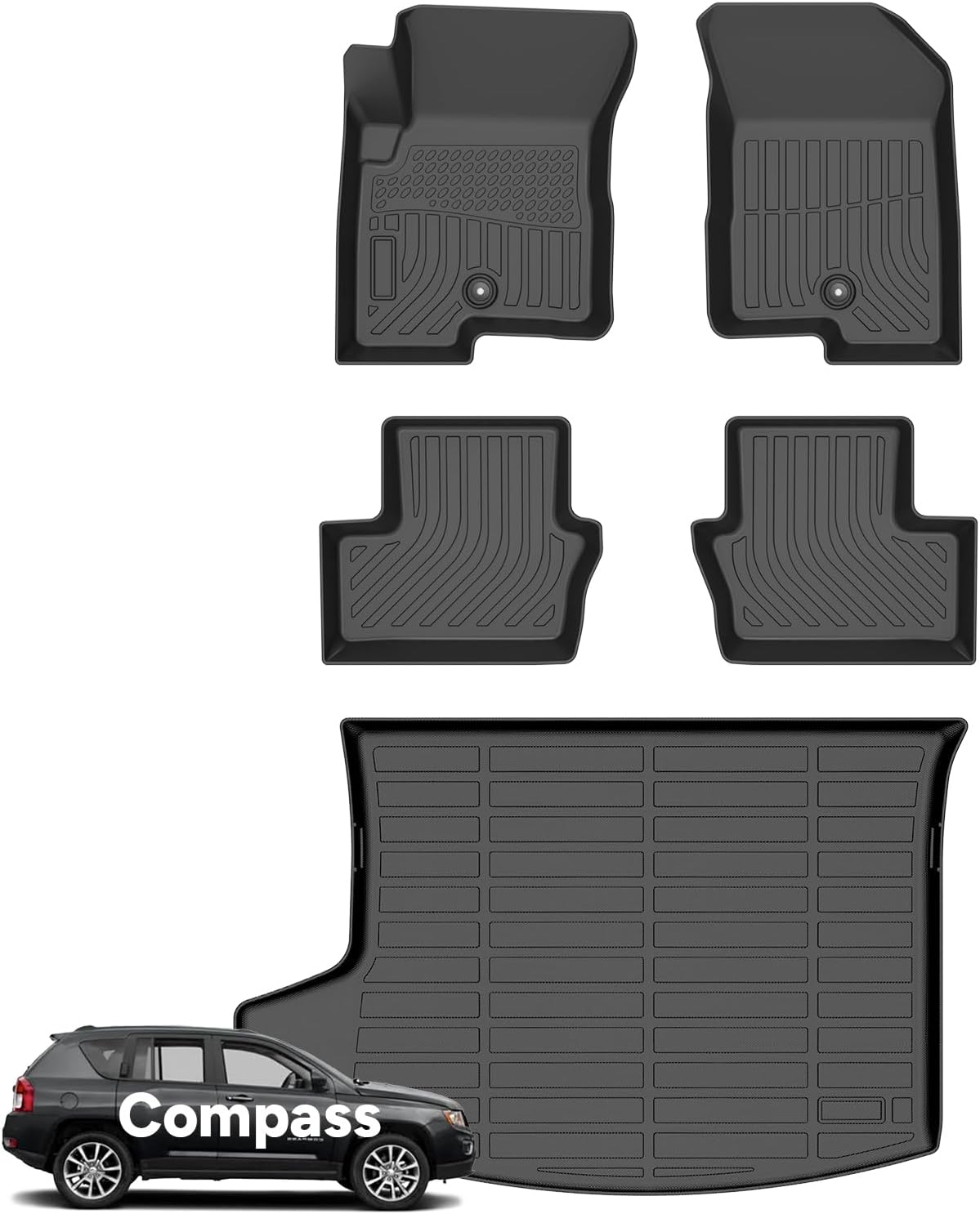Wayhigh® Floor Mats & Cargo Liner for Jeep Compass 2007-2016, All Weather TPE Car Mats Waterproof Heavy Duty Floor Liners, Floor Mats Custom Fit for Compass Accessories