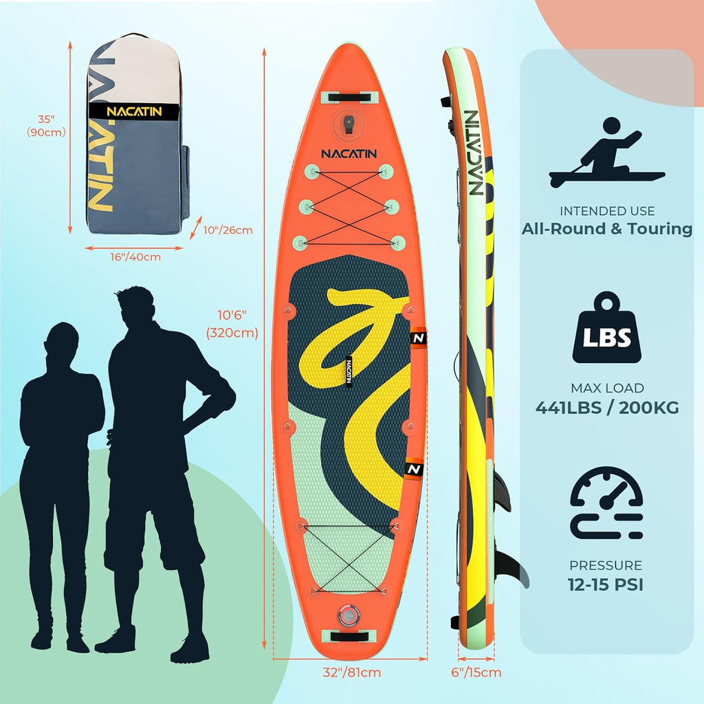 NACATIN Inflatable Stand Up Paddle Board,10'6'Upgrade Version Blow Up Paddle Boards for Adults with Premium SUP Accessories& Backpack,Adjustable Paddle,Camera Mount,Hand Pump, for Lake, River, Yoga