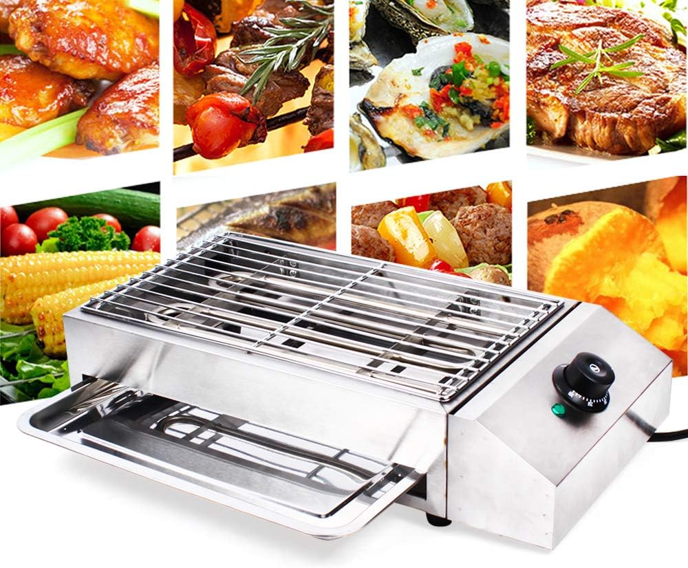 Portable Electric Grill Smokeless Electric Indoor Searing Grill Adjustable Temperature Control Food Griddle Stainless Steel Restaurant Teppanyaki Grill Adjustable Temperature from 50°c to 300°c