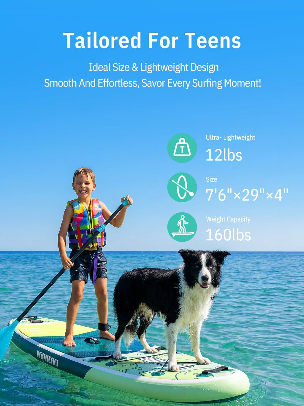 Niphean (Extra Large) Inflatable Paddle Board, SUP for 2+1 People/Family 500lbs Capacity Stand Up Paddle Board with SUP Accessories, StabilTrac Fin Non-Slip Paddleboard for Adults