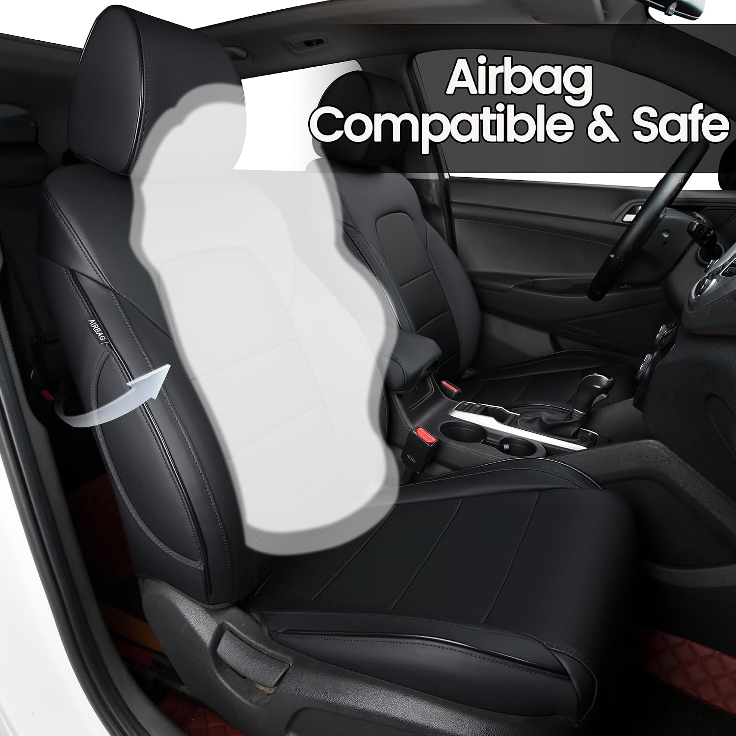 HKZ Custom Fit Tucson Seat Covers for Hyundai Tucson 2016 2017 2018,5-Seats Full Set,Leather (Black,)