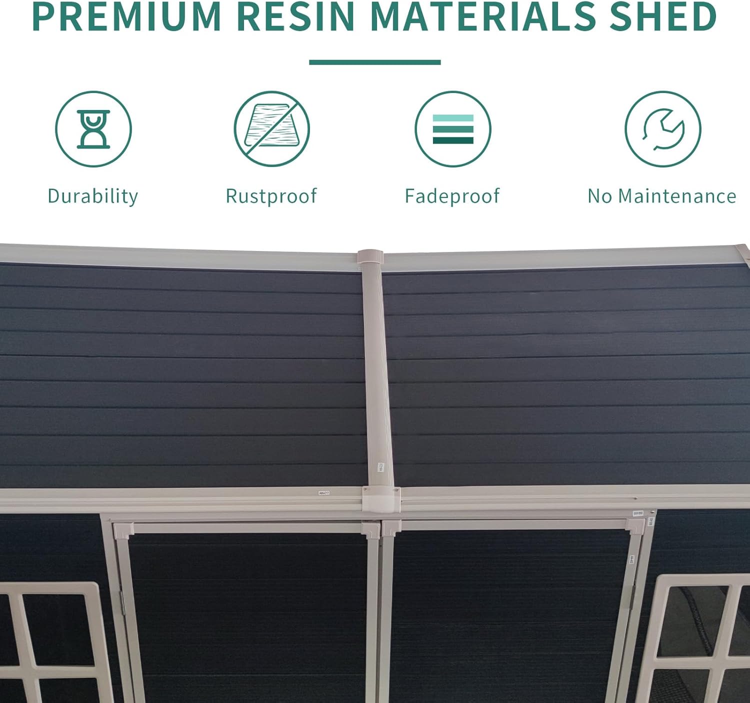 8x4FT Plastic Sheds & Outdoor Storage, Resin Shed with Floor, Plastic Storage Shed with Double Lockable Doors, Windows & Steel Frame, Lawn Mower Shed for Backyard/Garden Tools/Bike (8x4FT)