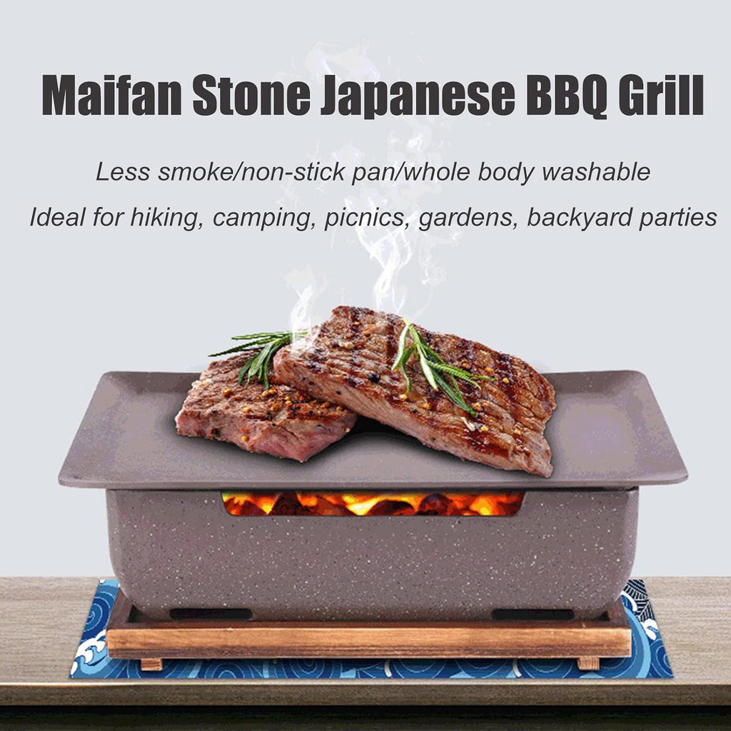 Multifunctional Charcoal Alcohol Stove, Tabletop Yakitori Grill BBQ Grill with Wooden Base and Fuel Holder, Home/Hotel Korean-Style cast Aluminum Hibachi Grill