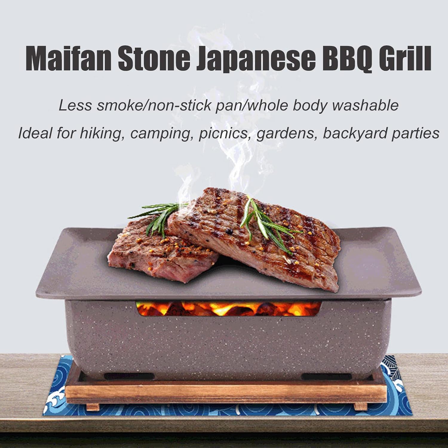Multifunctional Charcoal Alcohol Stove, Tabletop Yakitori Grill BBQ Grill with Wooden Base and Fuel Holder, Home/Hotel Korean-Style cast Aluminum Hibachi Grill