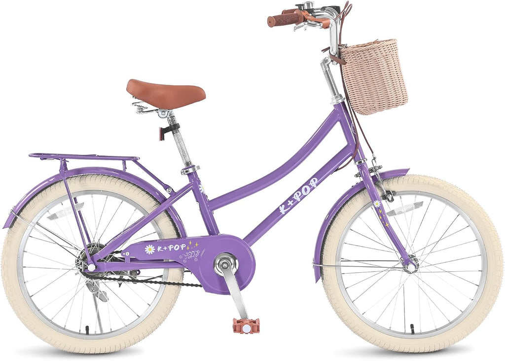 Girls Bikes Ages 8-12, 20 Inch Girls Bike Kids Bicycle with Basket, Lightweight Kids' Bicycles with Front and Rear Brakes, Cruiser Bike for Children, Multiple Colors