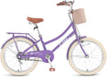 Girls Bikes Ages 8-12, 20 Inch Girls Bike Kids Bicycle with Basket, Lightweight Kids' Bicycles with Front and Rear Brakes, Cruiser Bike for Children, Multiple Colors