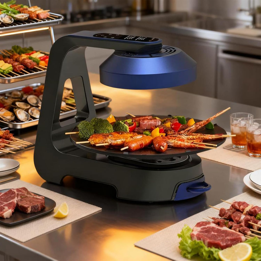Smokeless Indoor Grill for Korean BBQ, 1390W Power with LCD Touchscreen, Includes Smart Thermometer for Precise Cooking, Non-Stick Removable Plates