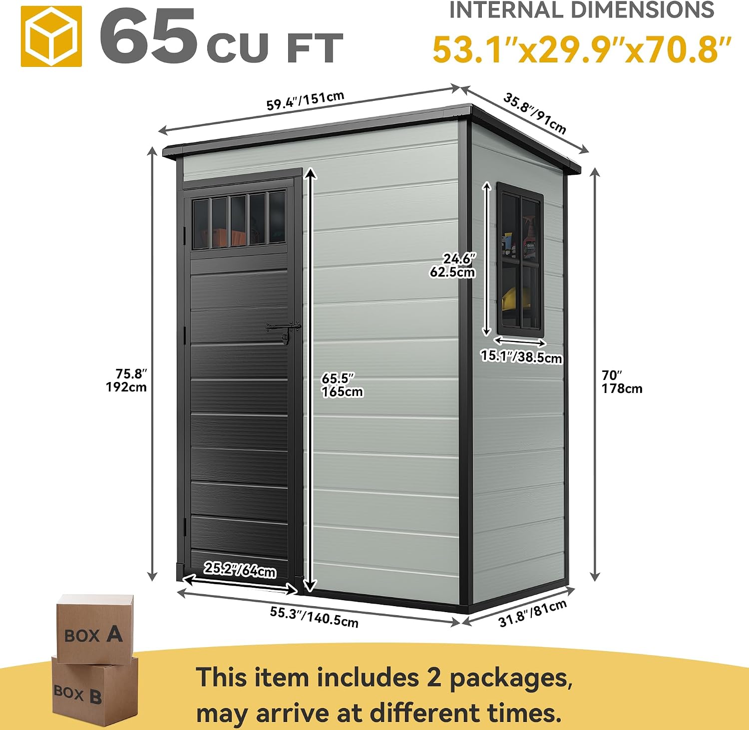 DWVO Outdoor Storage Shed 5x3FT with Fence-Style and Side Windows, Floor & Lockable Doors, Plastic Storage Shed, Storage Shed for Backyard and Garden