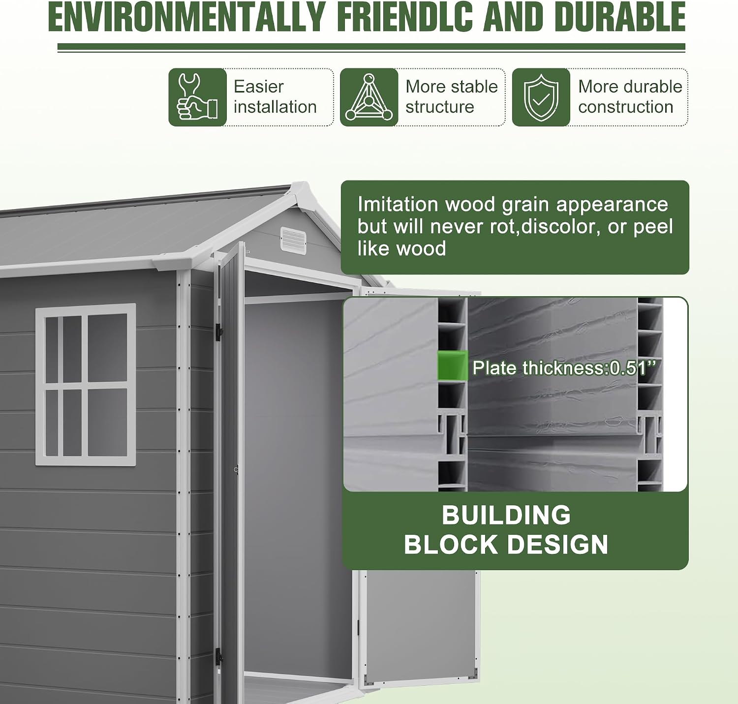 6x6 Resin Outdoor Storage Shed Kit Plastic Sheds Perfect to Store Patio Furniture, Garden Tools Bike Accessories, Beach Chairs and Lawn Mower, Grey & White