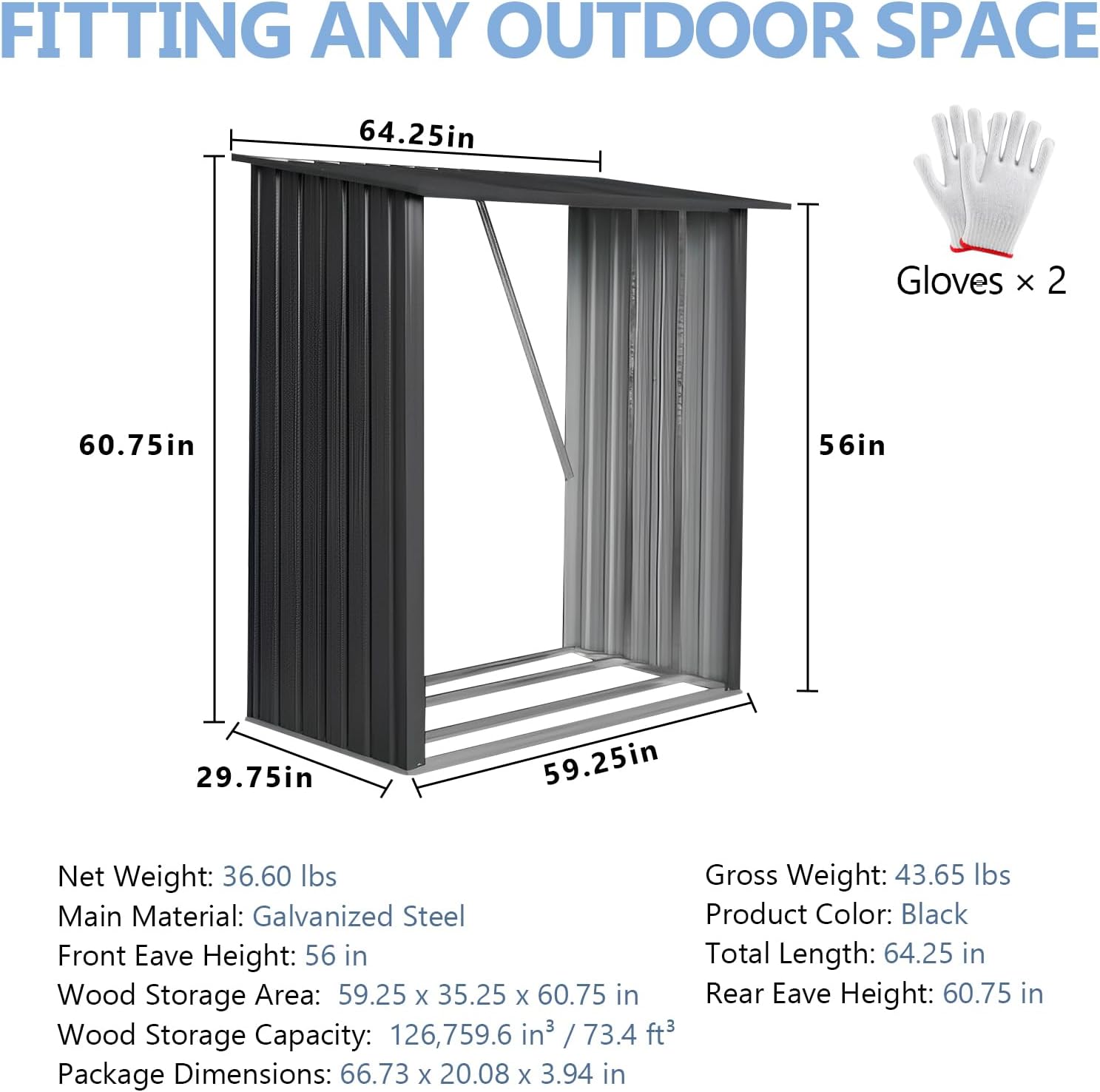 3' x5' Firewood Rack Outdoor, Metal Fire Wood Racks with Weatherproof Sloped Roof - Heavy Duty Galvanized Steel Log Rack, Open Wood Shed for Fireplace, Firewood, Pellet, or Lumber Storage - Black