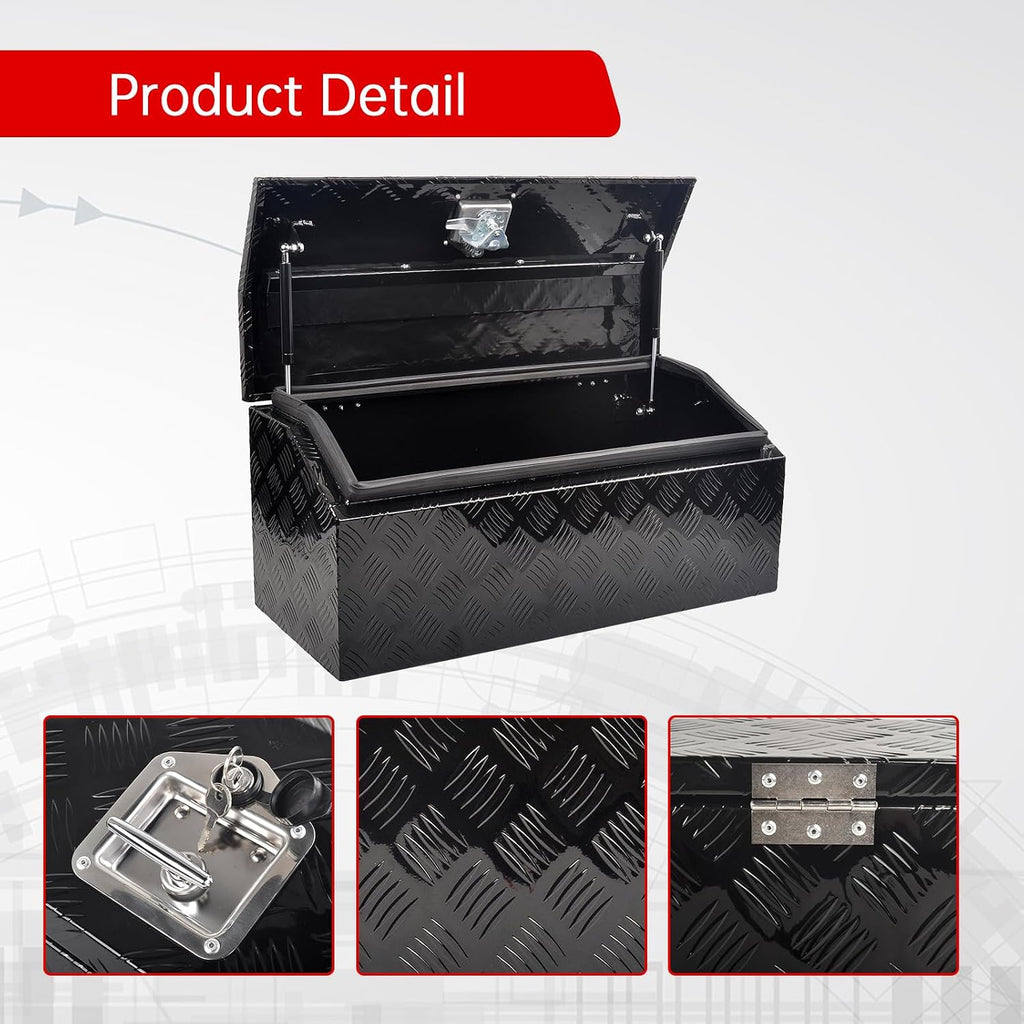 30'' Inch Aluminum Trailer Tongue Tool Box Truck Bed Toolbox Underbody Storage Organizer Waterproof Square Storage Organizer with Lock and Keys Black(‎30' L x 13.2' W x 13.5' H)