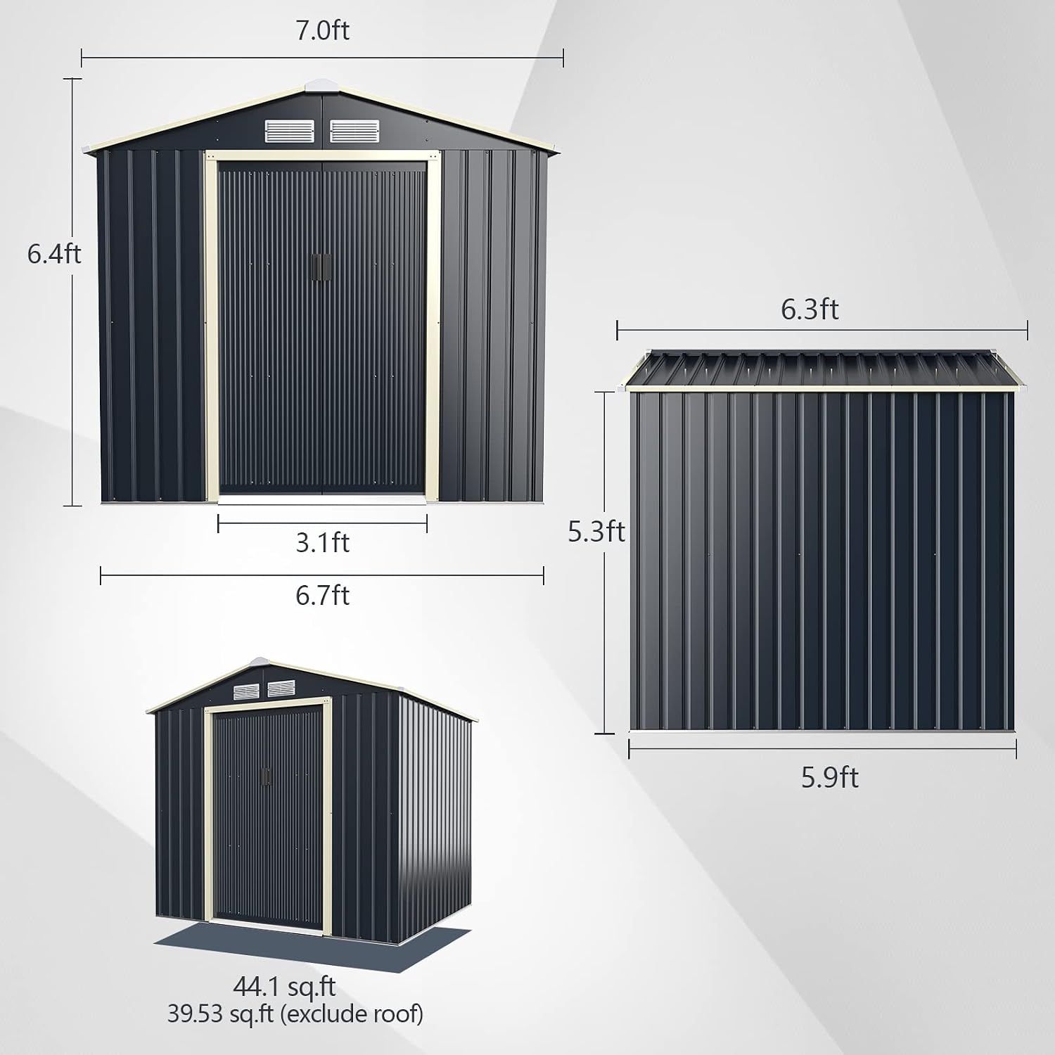 Goplus Outdoor Storage Shed, 7' X 6' Metal Garden Shed with 4 Vents & Double Sliding Door, Utility Tool Shed Storage House for Backyard, Patio, Lawn