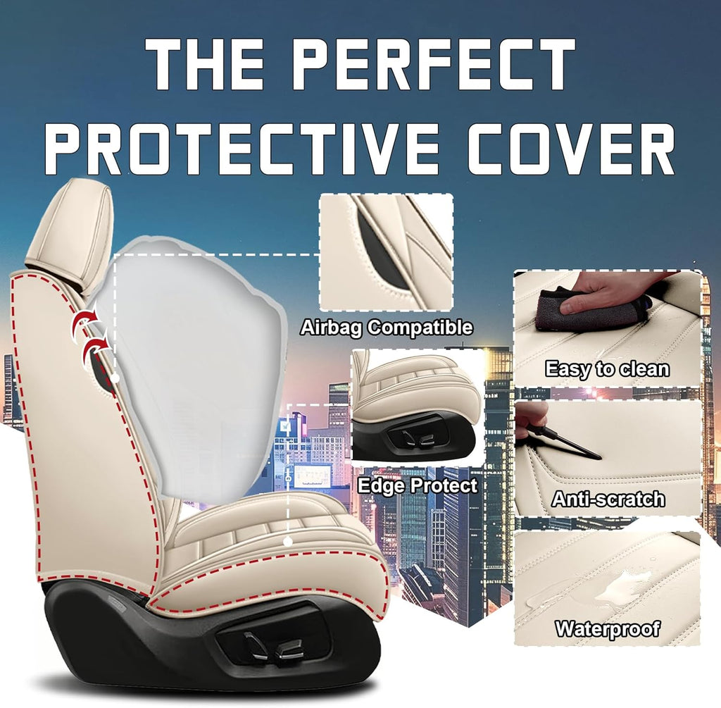 Car Seat Cover Full Set for Toyota Grand Highlander Seat Covers 2024-2025, Nappa Leather Waterproof Seat Covers For Cars, Airbag Compatible, Universal Automotive Seat Covers(Luxury Full Set/Beige)