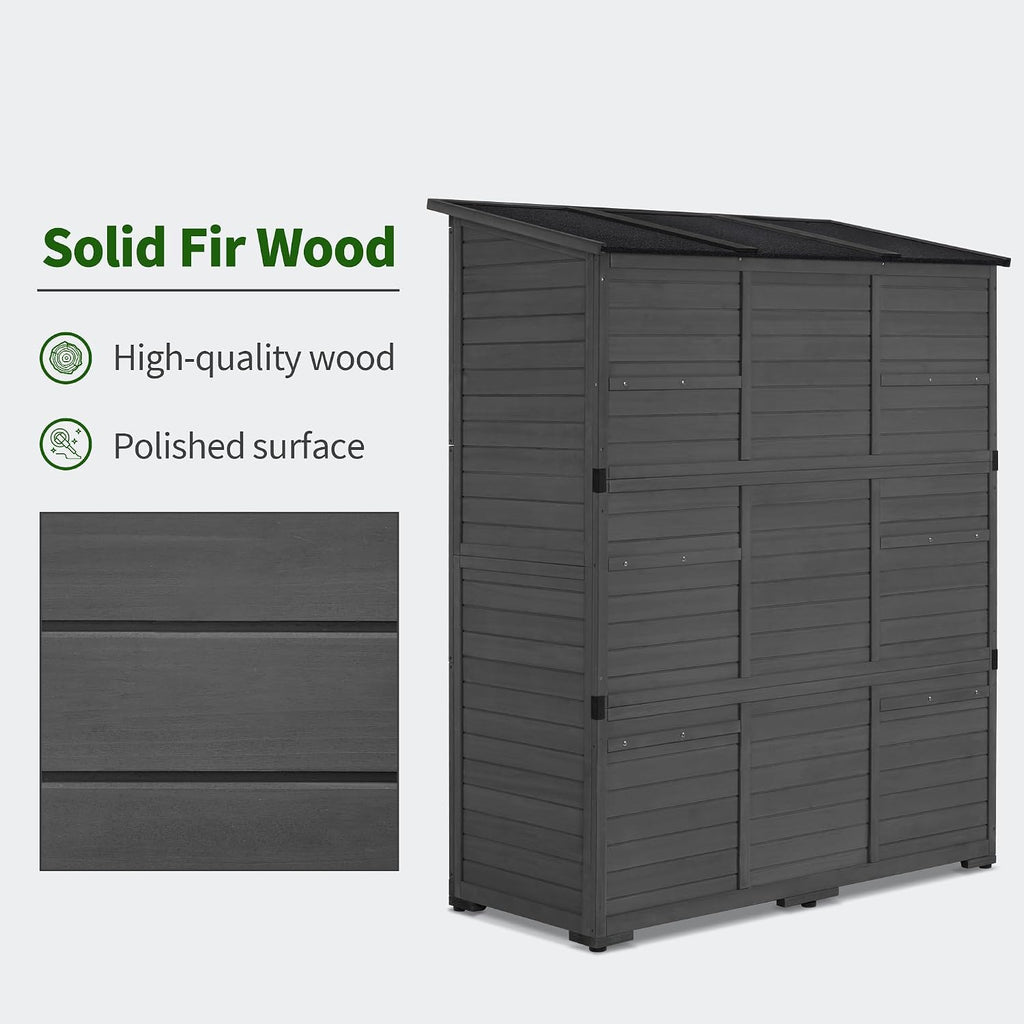 Macrout Large Outdoor Storage Cabinet with 6 Shelves (4.8 x 2.2 x 6.5 ft), Outside Storage Shed with Lock, Wooden Garden Shed for Yard Patio Lawn, 1738 (Gray)