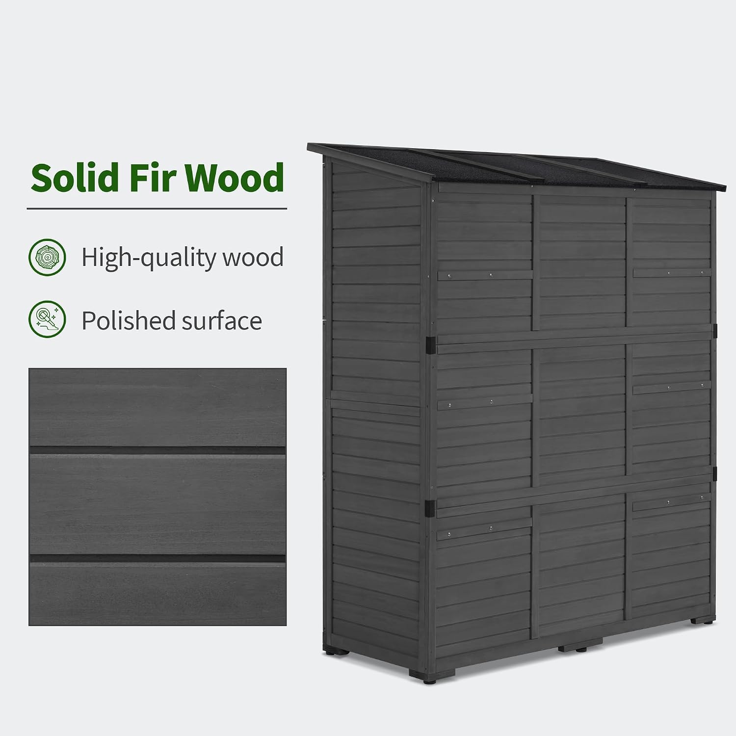 Macrout Large Outdoor Storage Cabinet with 6 Shelves (4.8 x 2.2 x 6.5 ft), Outside Storage Shed with Lock, Wooden Garden Shed for Yard Patio Lawn, 1738 (Gray)