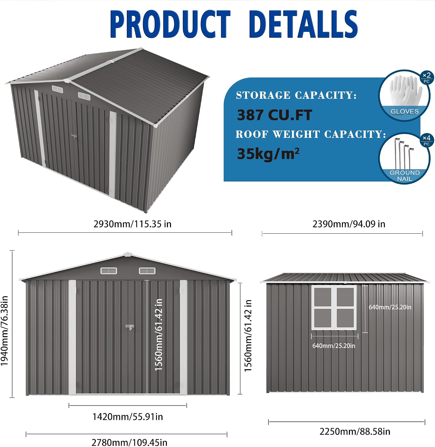 10x8 FT Outdoor Storage Shed, Metal Garden Shed with 4-pane Window, Outside Tool Sheds with Lockable Hinged Doors, Waterproof Storage Building with 4 Air Vents for Backyard, Patio, Lawn, Gray