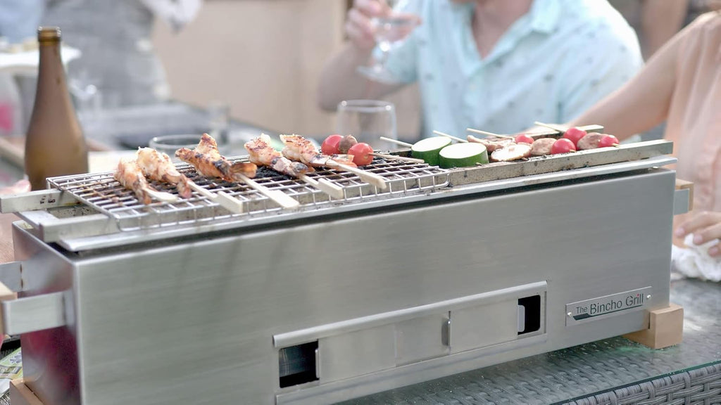 The Bincho Grill 24' Tabletop Yakitori Grill – Japanese Style Charcoal Robata BBQ – Binchotan Grill for Authentic Japanese Grilling – Made from Durable Stainless Steel