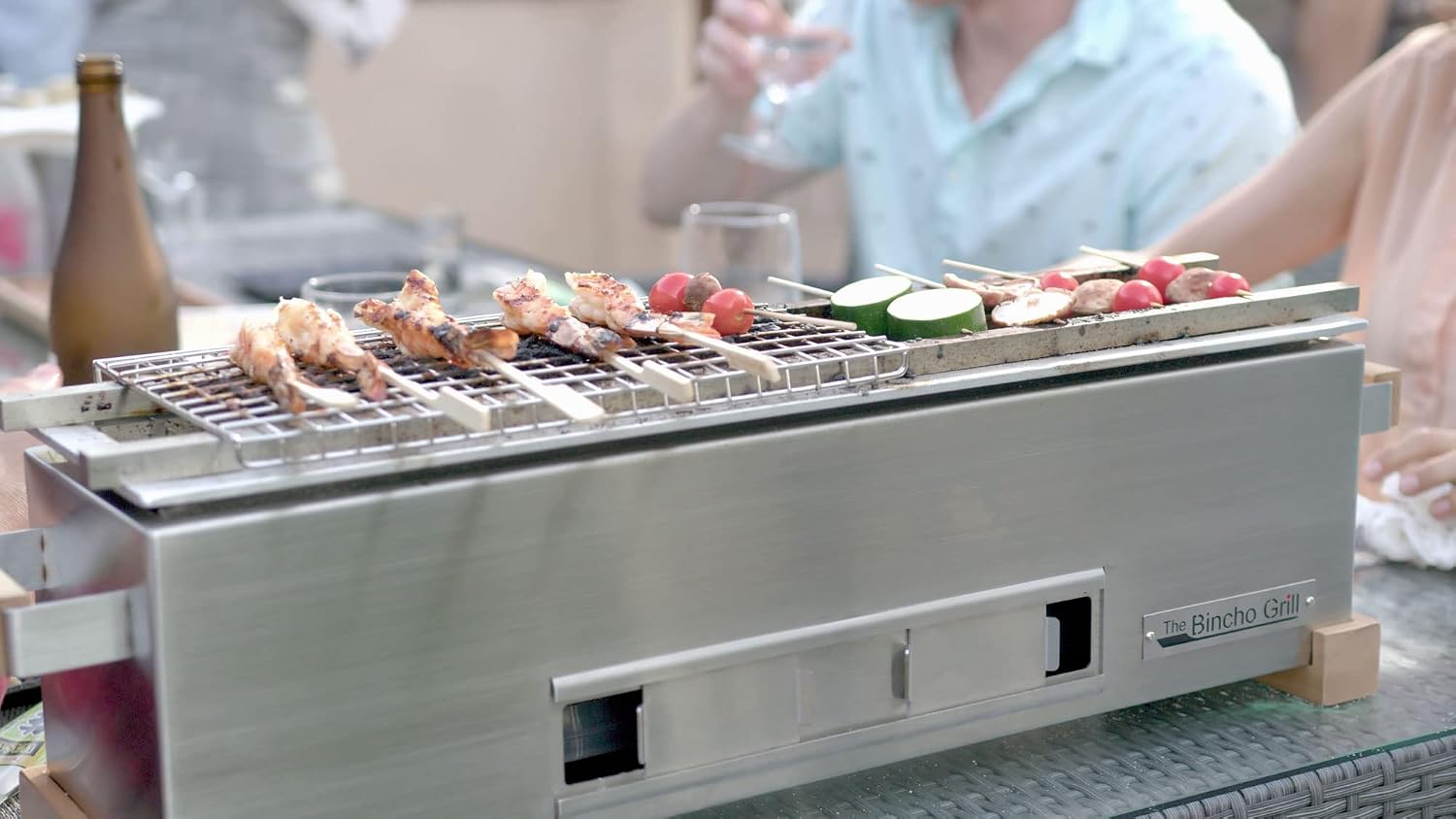 The Bincho Grill 24' Tabletop Yakitori Grill – Japanese Style Charcoal Robata BBQ – Binchotan Grill for Authentic Japanese Grilling – Made from Durable Stainless Steel