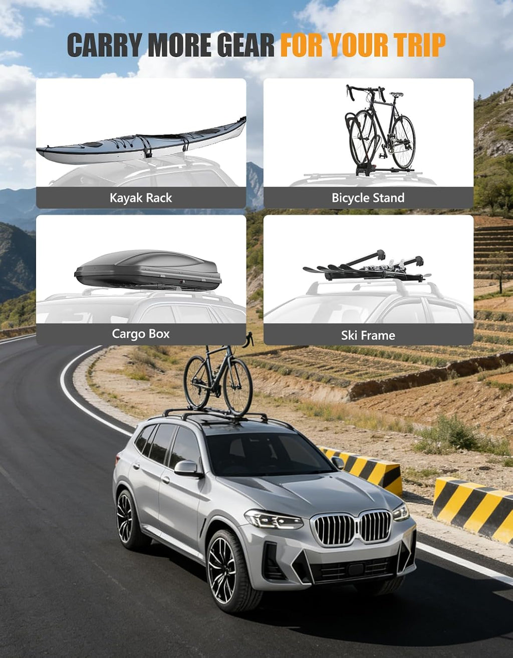 KINGGERI 330lb Lockable Roof Rack Cross Bars Compatible with BMW X3 G01 2018-2026 with Flush Side Rails, Heavy Duty Rooftop Aluminum Roof Rails Crossbars Cargo Anti-Theft Luggage Accessories