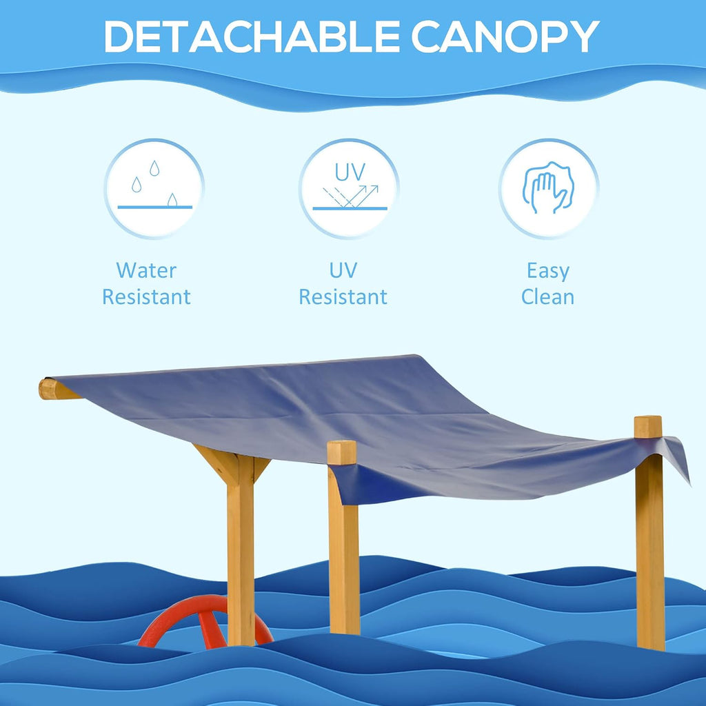 Outsunny Wooden Kids Sandbox with Canopy, Ship-Shape Outdoor Sandboat with Bench Seats, Storage, Non-Woven Fabric Cloth for Backyard, Lawn, Orange