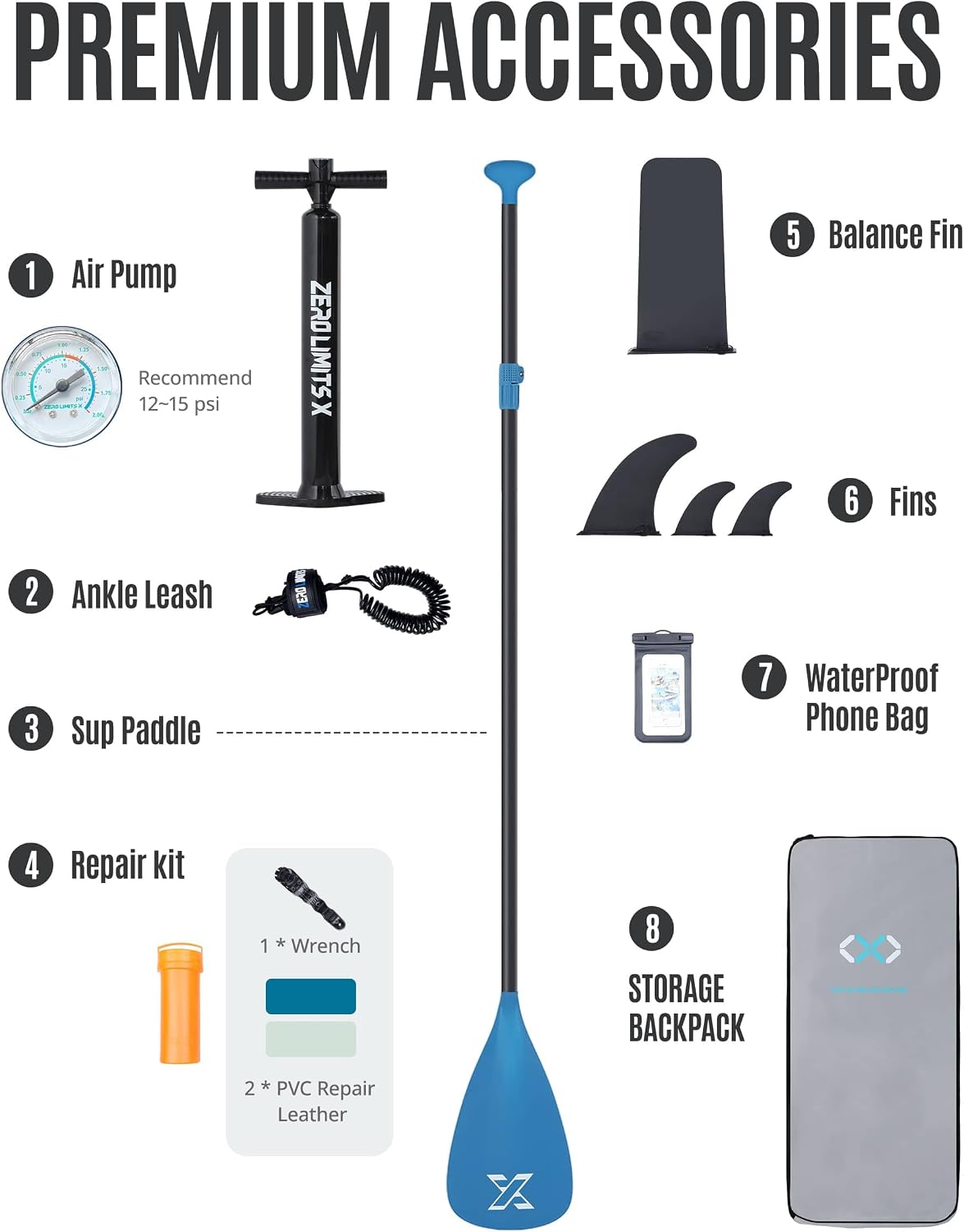 ZLX Inflatable Stand Up Paddle Board, 10'6' SUP Non-Slip Stable Deck Pad, Unique Center Fin, Premium Accessories, Paddleboard for Adults, Beginners, All Skill Levels