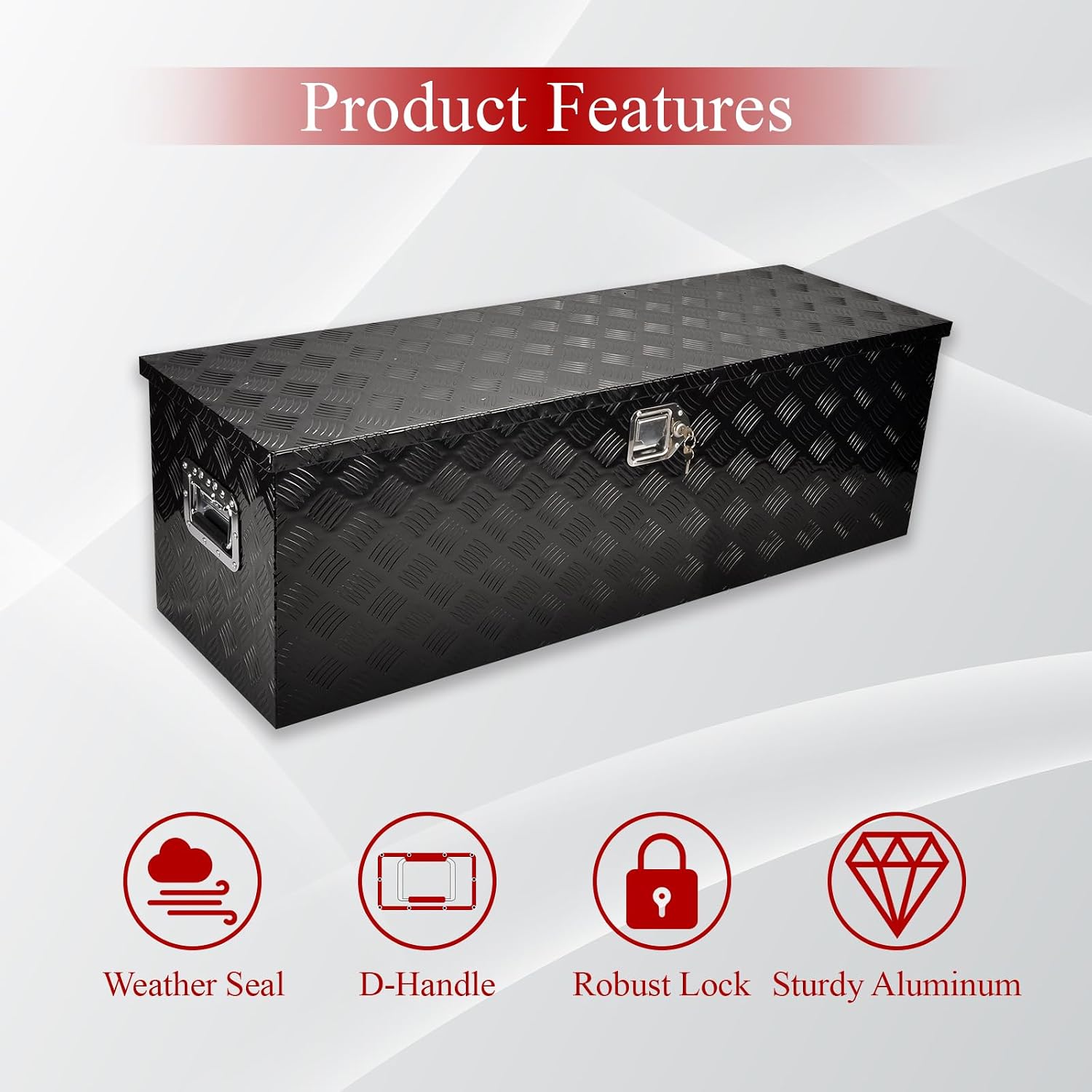 48''Inch Aluminum Truck Tool Box Truck Bed Toolbox Truck Trailer Chest Box Trailer Underbody Storage Organizer Waterproof Square Storage Organizer w/Lock & Keys Black(‎48' Lx15 Wx15 H)