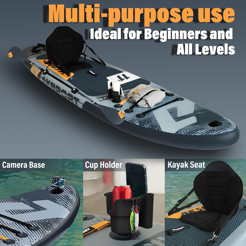 AKSPORT 11' Inflatable Stand-Up Paddle Board with Upgraded SUP Accessories Kit | Extra Wide 34' Design | Non-Slip Deck | Premium SUP Board for Adults & Youth of All Levels