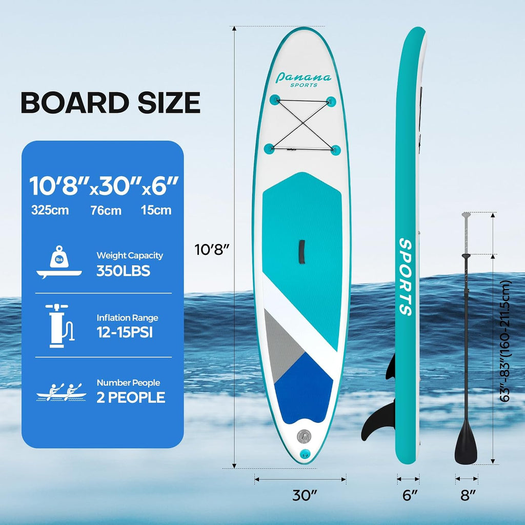 Panana Inflatable Stand Up Paddle Board 10'/10'8''x30''/32''x6'' iSUP Non-Slip Deck Paddleboard for Adults Beginners Youth, with Paddle Pump Fins Leash Backpack