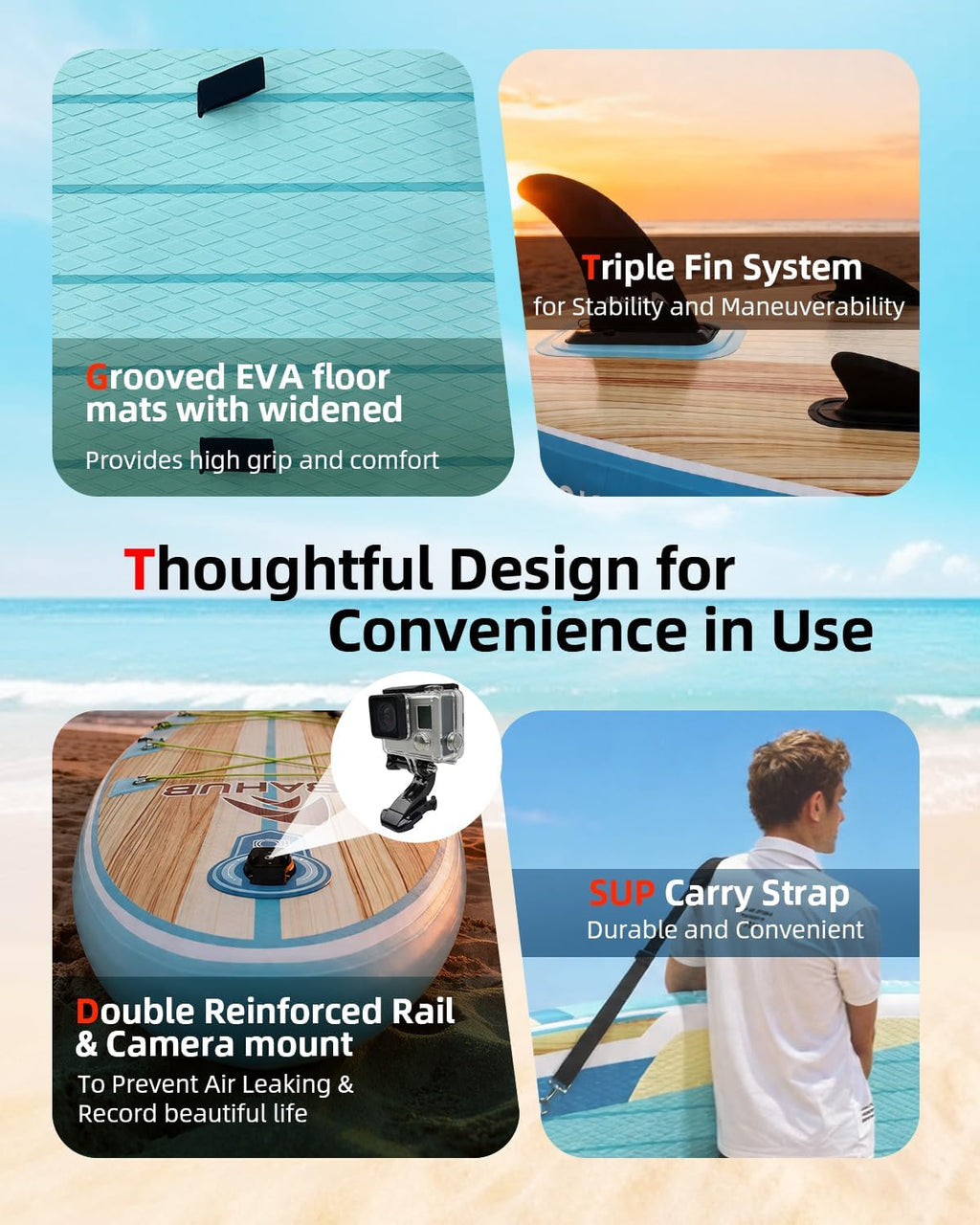 Abahub Inflatable SUP, Wide 10'6' x 31'/34' iSUP, Standup Paddleboard with Adjustable SUP Kayak Paddle, for Yoga, Paddle Board, Kayaking, Surf, Canoe, Fishing
