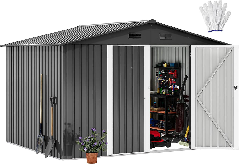 DWVO 10'x8' Large Metal Outdoor Storage Shed, Heavy Duty Tool Storage Sheds for Backyard Patio Lawn - Ideal for Bicycles, Garden Tools, and Lawn Equipment, Easy-to-Assemble, Dark Gray