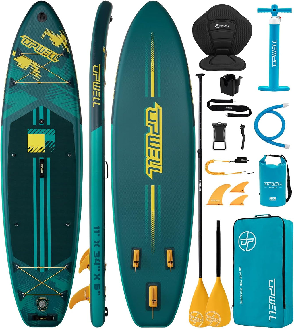 UPWELL 11'×34' Stand Up Paddle Board, SUP Board for Adults & Teens, Inflatable SUP Board with Premium Accessories, 120L Backpack, Paddle, Leash, Hand Pump, Fins