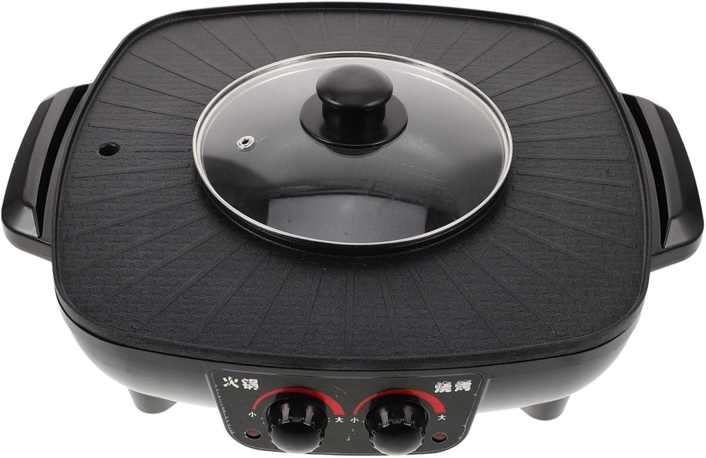 Indoor Electric Grill Bbq Pot Multi-function Hot Pot Cookware Smokeless Non-stick Surface Triangle Plug Electric Barbecue Grill for Family Restaurant