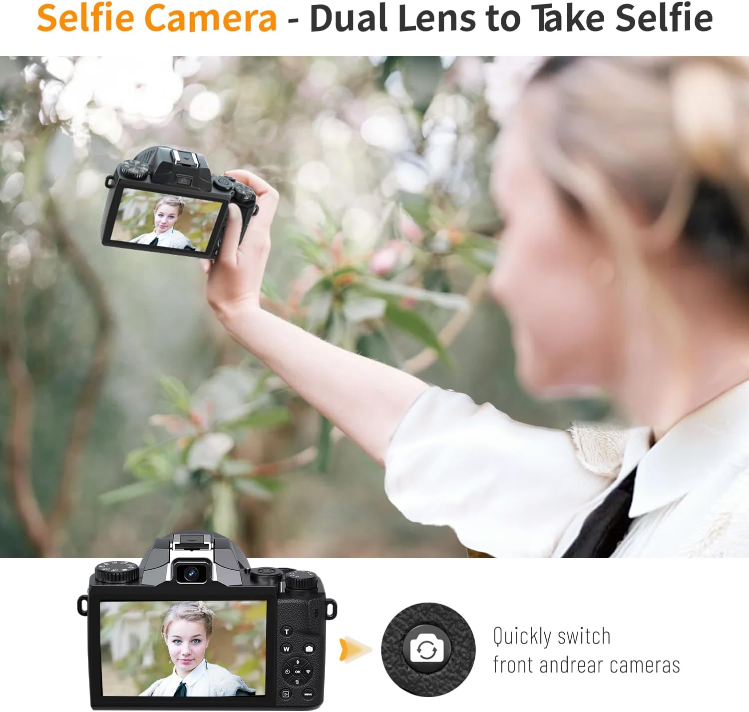 Saneen Digital Camera, 4k Cameras for Photography, 64MP WiFi Touch Screen Vlogging Camera with Flash, 32GB Card, Lens Hood,3000mAH Battery, Front and Rear Cameras,Hot Shoe Interface Beginner