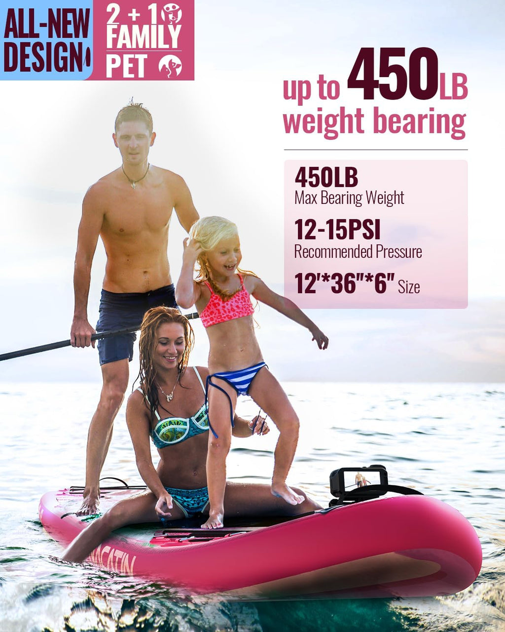 NACATIN 12'/366cm Extra Large Inflatable Stand Up Paddle Board with Seat, Wide 36'/91cm SUP Board for Adults & Family, with Single/Double Paddle, Kayak Seat, Pump, Stable Wide Deck for Beginners
