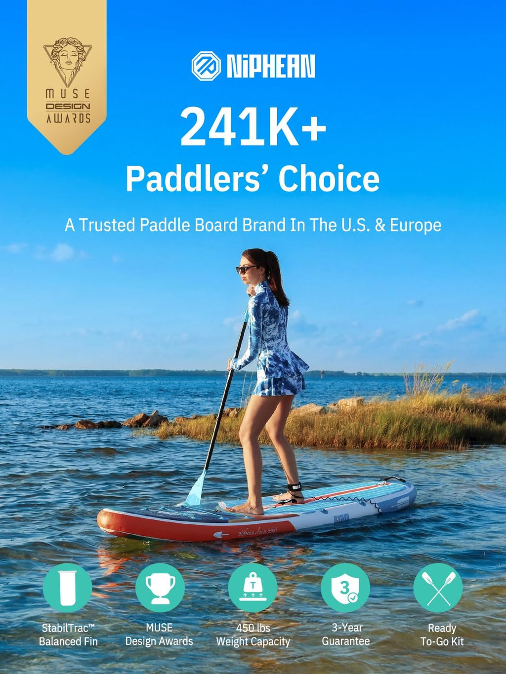 Niphean Inflatable Stand Up Paddle Board with SUP Accessories, Anti-Slip EVA Deck, 10'6'' Inflatable Paddle Boards for Adults & Youth of All Skill Levels