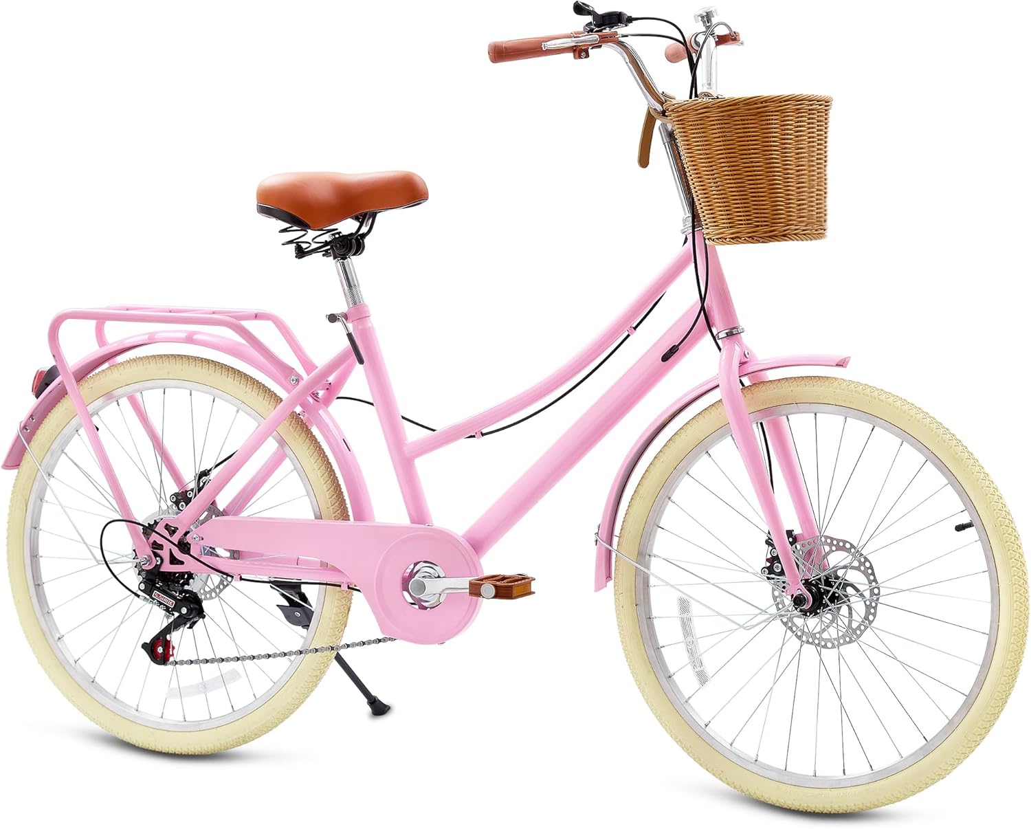 DEYGIA Kids Bike, Retro Cruiser Bike for Girls, 20 24 Inch 7-Speed Kids Bicycles for Ages 6-14 Girls Youth with Rattan Basket, Dual-Disc Brake Carbon Steel Frame Lightweight Bicycle, Multiple Colors