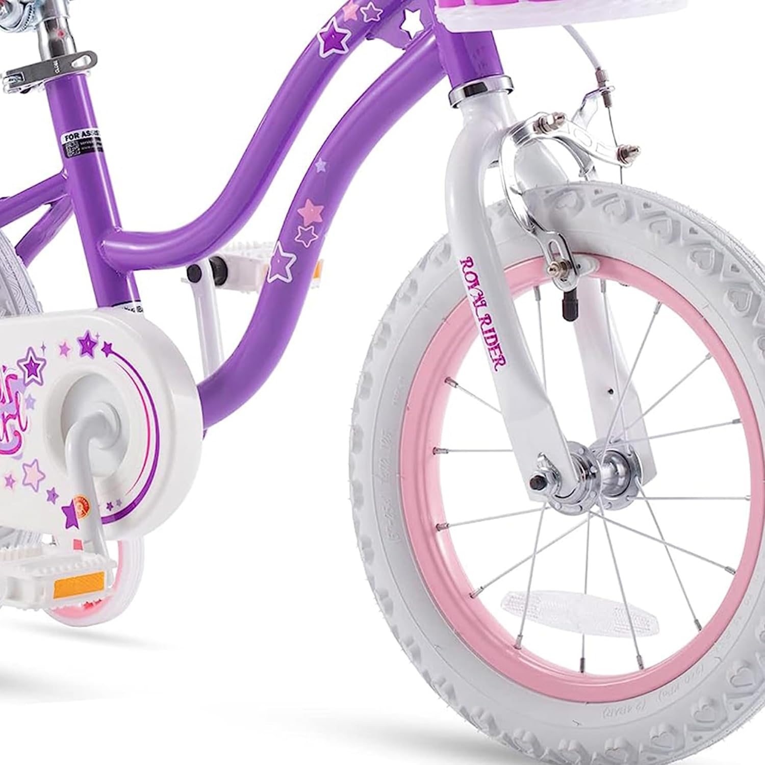 RoyalBaby Stargirl 16 Inch Kids Outdoor Bicycle with Kickstand, Accessory Basket, Bell, and Safety Training Wheels for Ages 4-7, Purple