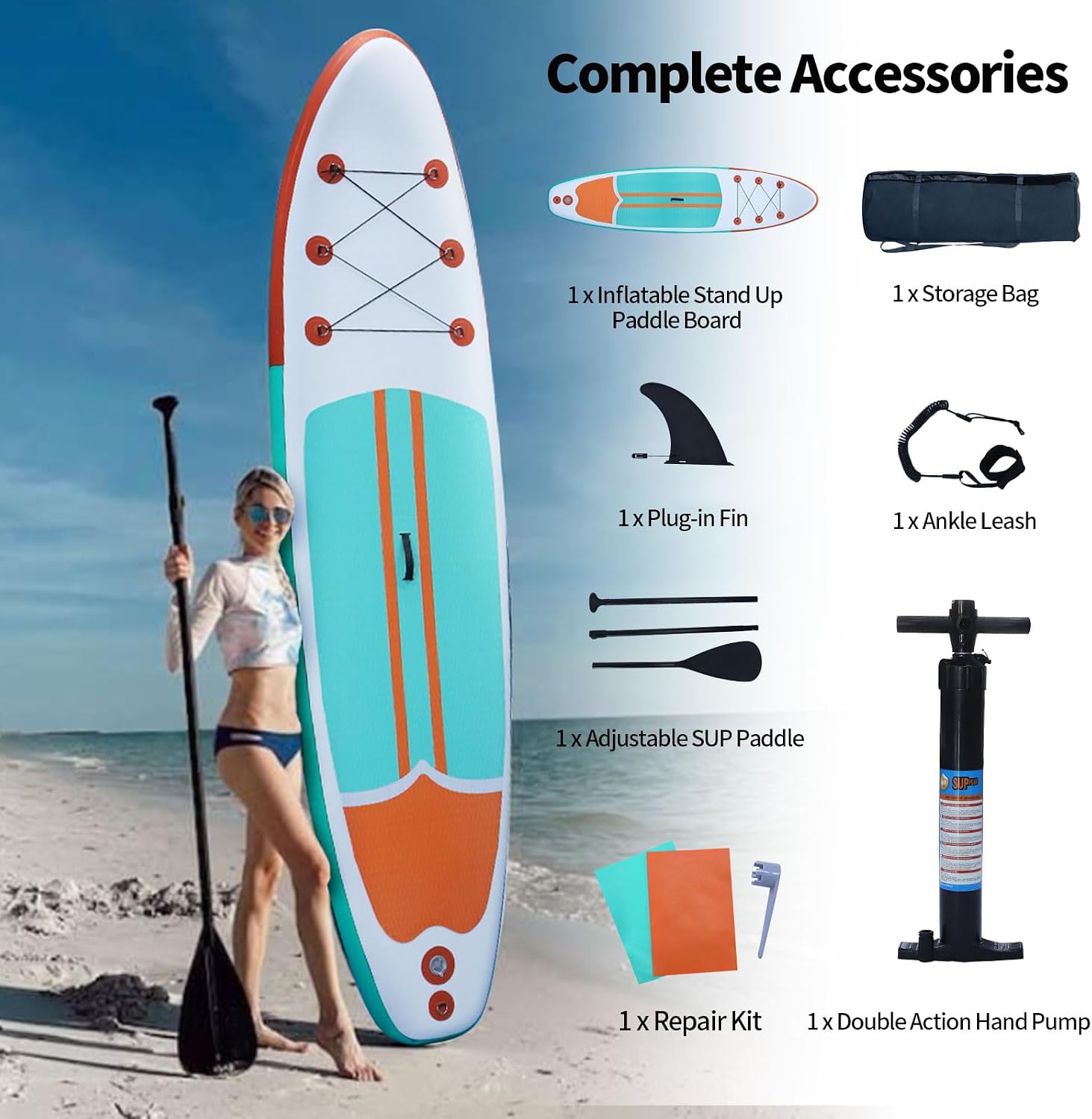 XHYCPY Inflatable Stand Up Paddle Board with SUP Accessories, Anti-Slip EVA Deck, 10'4'' Inflatable Paddle Boards for Adults and Youth of All Skill Levels