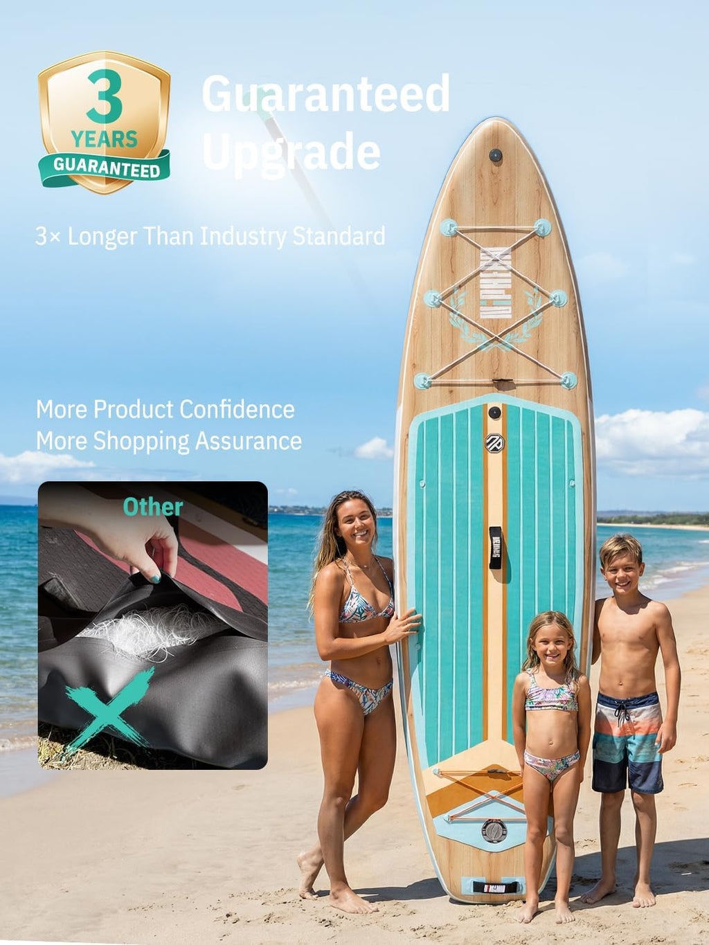 Niphean (Extra Large) Inflatable Paddle Board, SUP for 2+1 People/Family 500lbs Capacity Stand Up Paddle Board with SUP Accessories, StabilTrac Fin Non-Slip Paddleboard for Adults