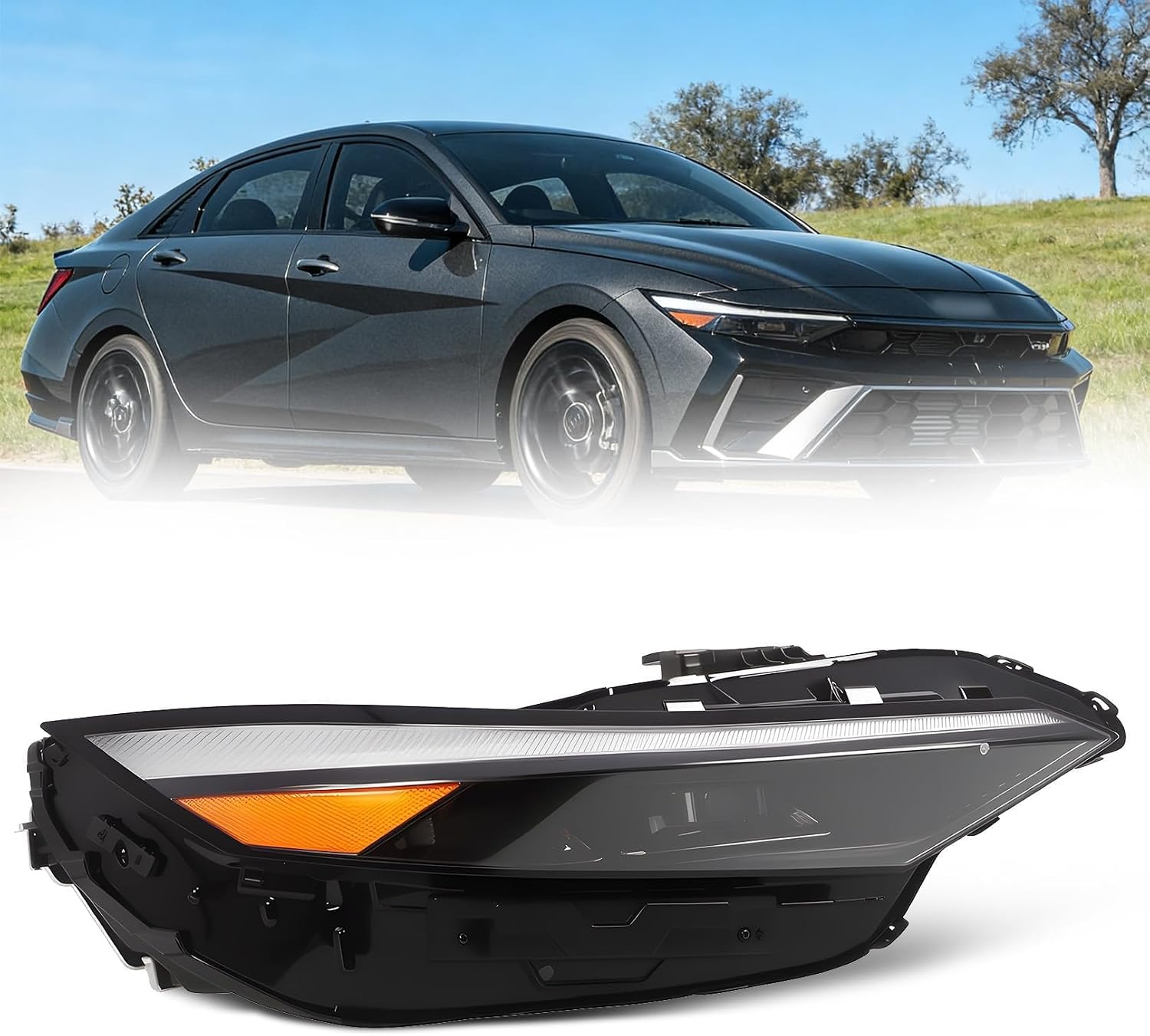 Right Headlight Assembly W/Module Compatible with Elan-tra SE SEL N Line GLS Preferred Luxury Limited 2024-2025 Headlamp Passenger Side Front Light 92012AA740