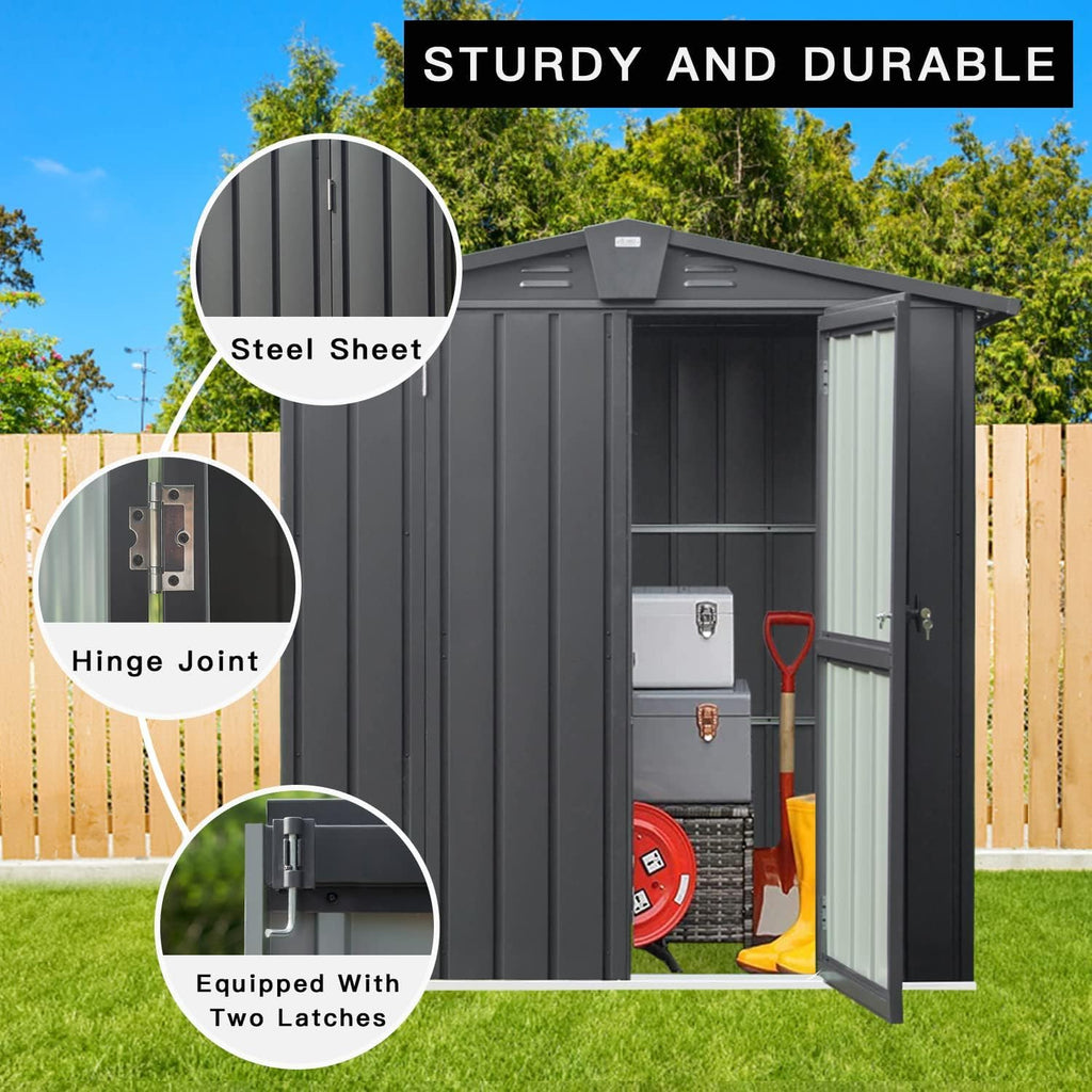 Domi Outdoor Storage Shed 5.7' x 3', Metal Garden Shed with Galvanized Steel Frame for Bike, Tools, Lawn Mowers, Pool Toys, Outdoor Storage Cabinet with Lockable Door for Garden Lawn Patio (Dark Grey)
