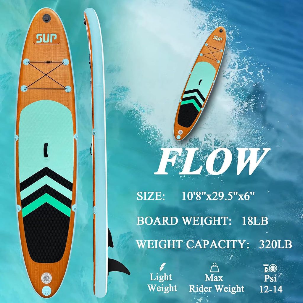 Inflatable Stand Up Paddle Board (6 Inches Thick), ISUP Package W/Premium SUP Accessories & Backpack, Non-Slip Deck,Fins, Adjustable Paddle, Leash, Hand Pump,Standing Boat for Youth & Adult