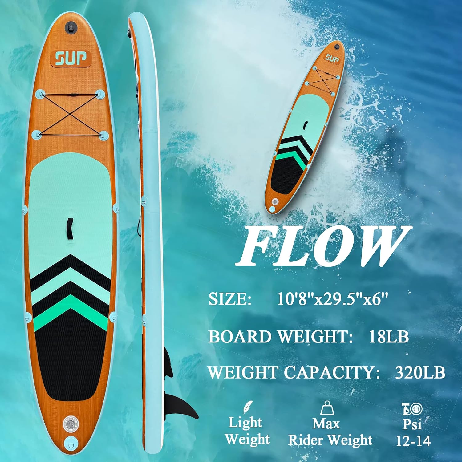 Inflatable Stand Up Paddle Board (6 Inches Thick), ISUP Package W/Premium SUP Accessories & Backpack, Non-Slip Deck,Fins, Adjustable Paddle, Leash, Hand Pump,Standing Boat for Youth & Adult