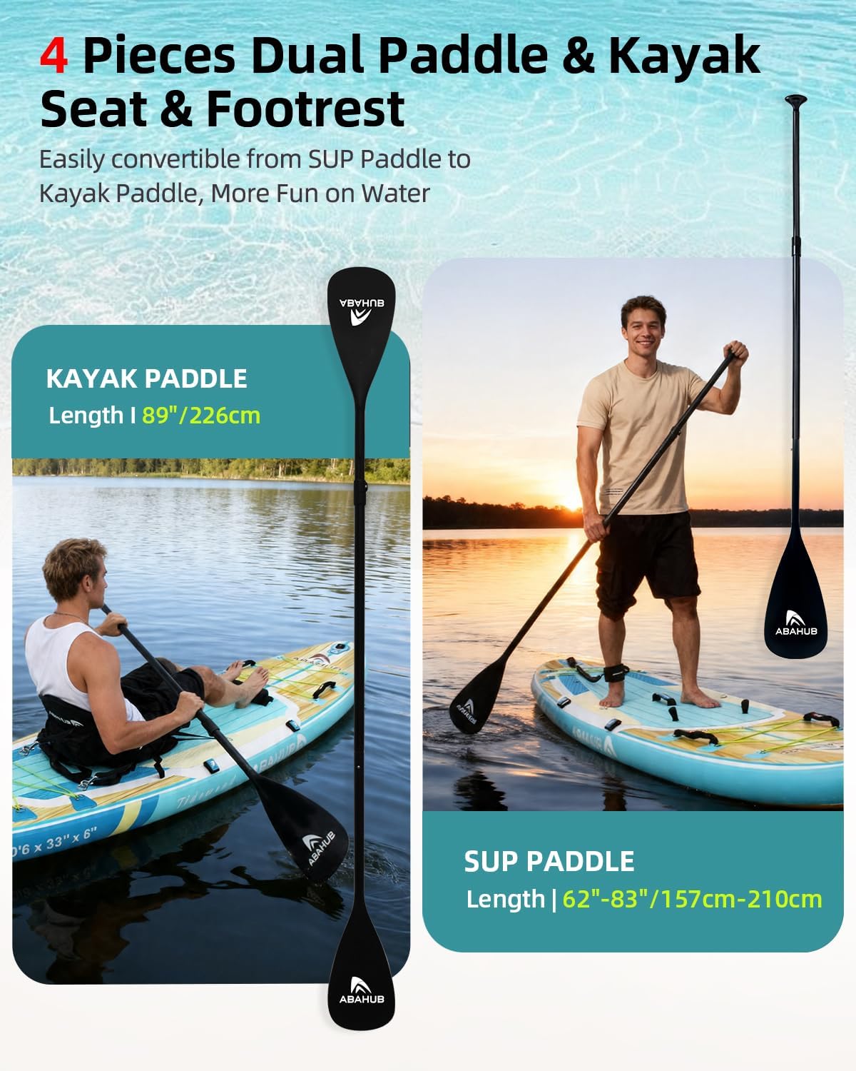 Abahub Inflatable SUP, Wide 10'6' x 31'/34' iSUP, Standup Paddleboard with Adjustable SUP Kayak Paddle, for Yoga, Paddle Board, Kayaking, Surf, Canoe, Fishing