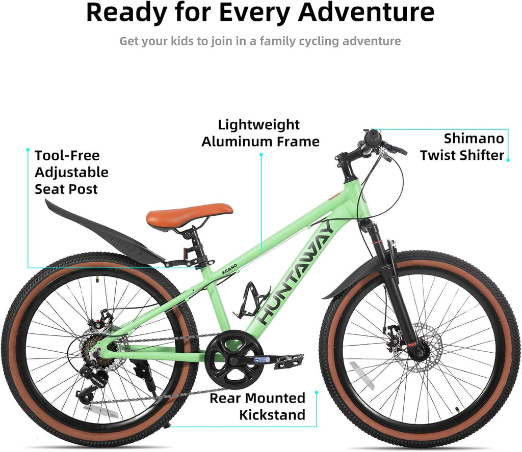 KEANO Huntaway 20 24 Inch Kids Bike for Boys & Girls Ages 7-12 Years Hardtail Mountain Bike for Kids with Aluminum Frame and 7-Speed Drivetrain Children Bicycle