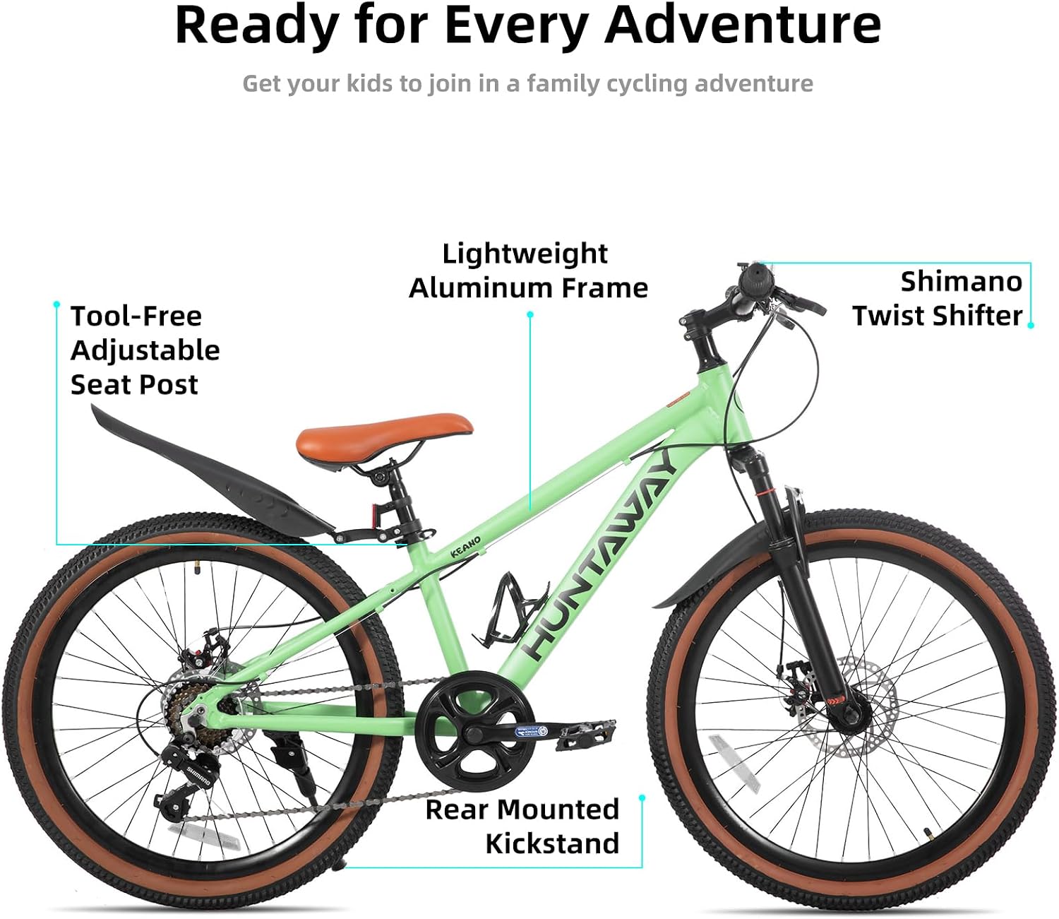 KEANO Huntaway 20 24 Inch Kids Bike for Boys & Girls Ages 7-12 Years Hardtail Mountain Bike for Kids with Aluminum Frame and 7-Speed Drivetrain Children Bicycle