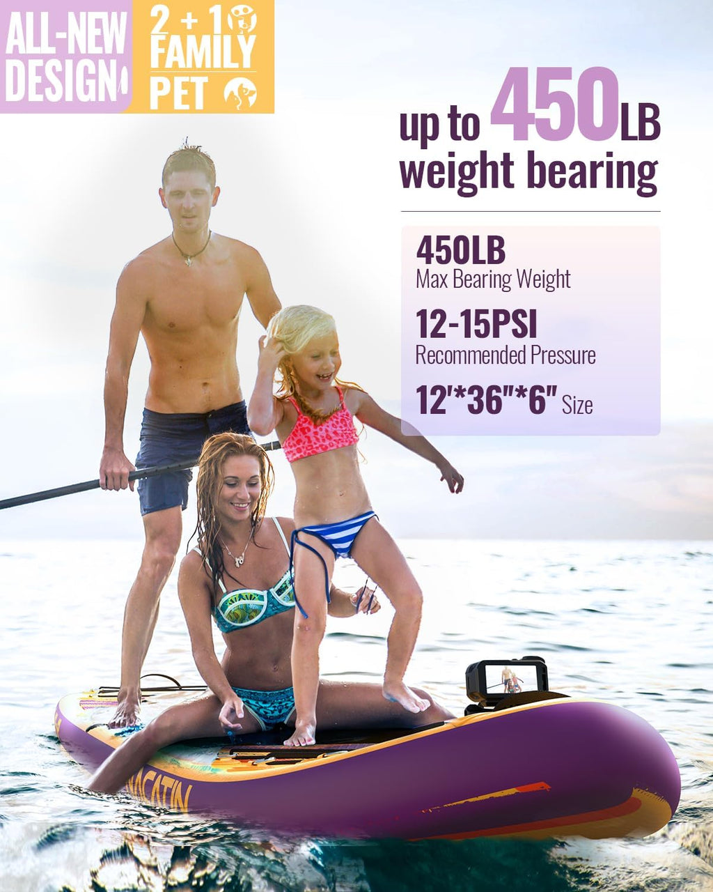 NACATIN 12'/366cm Extra Large Inflatable Stand Up Paddle Board with Seat, Wide 36'/91cm SUP Board for Adults & Family, with Single/Double Paddle, Kayak Seat, Pump, Stable Wide Deck for Beginners